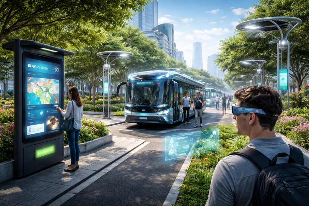 Interactive street technology in AI Smart Cities 2026 for better urban management.