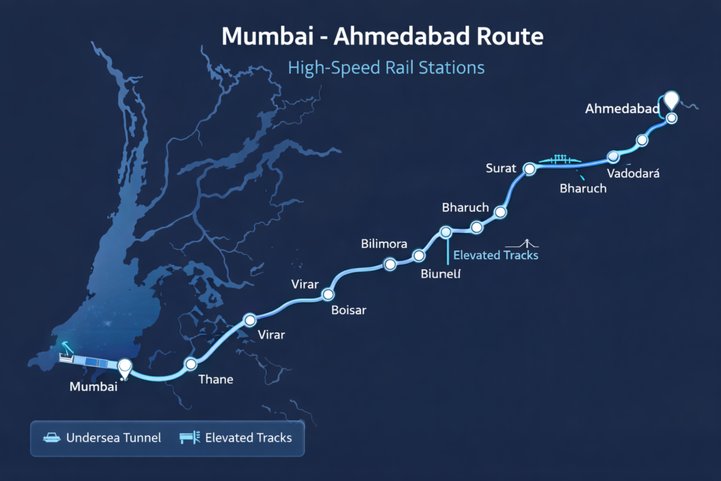 Route Map for India High-Speed Bullet Train Launch 2026.
