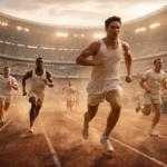 A 2026 stadium celebrating the Pure Human Sports movement.