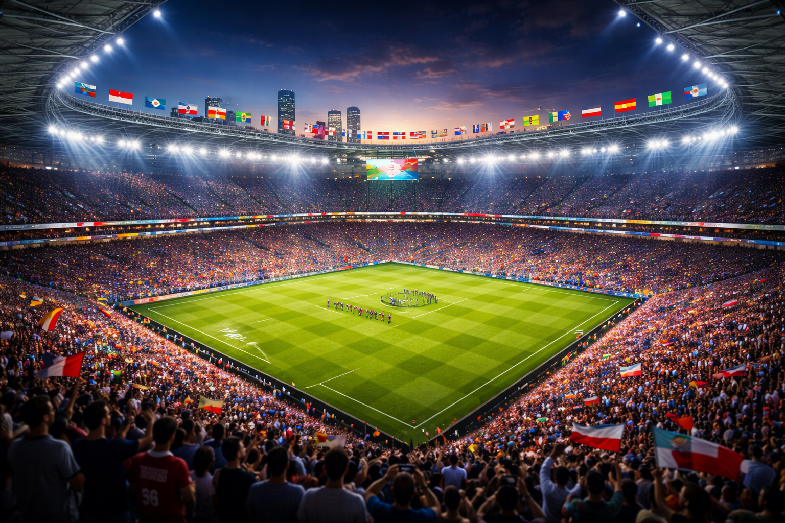 High-tech stadium setup for FIFA World Cup 2026 predictions.