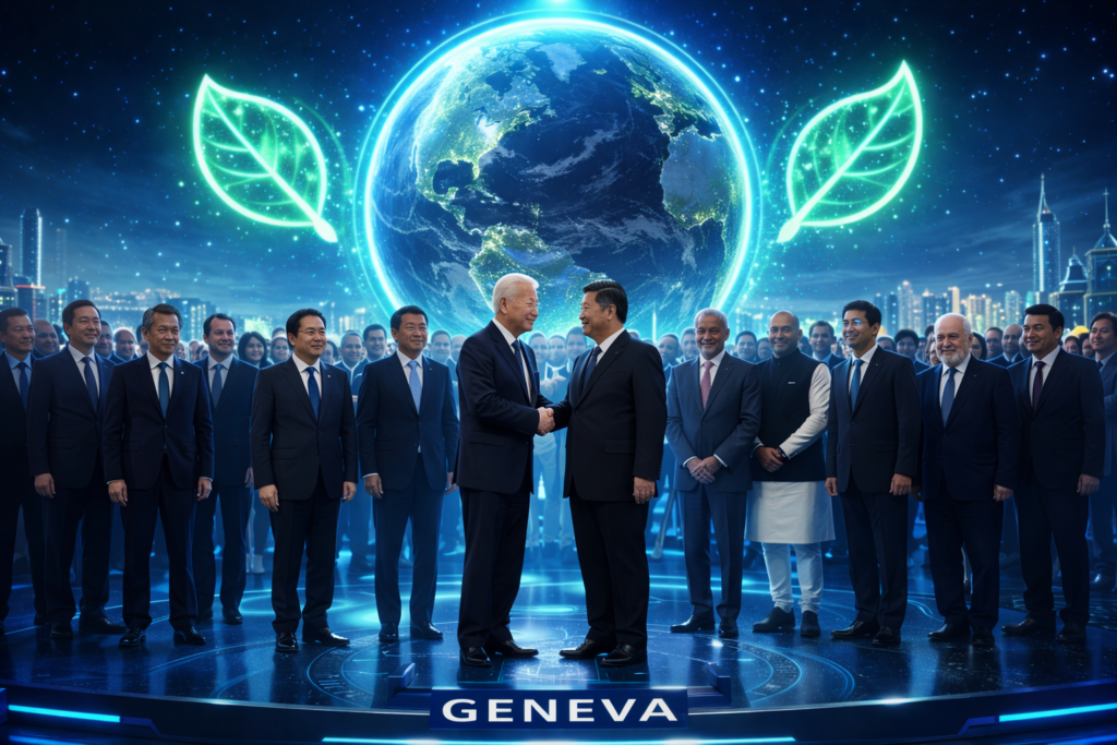 Futuristic renewable energy infrastructure under Global Green Energy Accord 2026